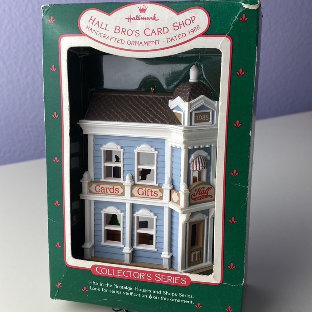 1988 Hallmark Collectible Nostalgic Houses & Shops 5th Halls Bro's Card Shop